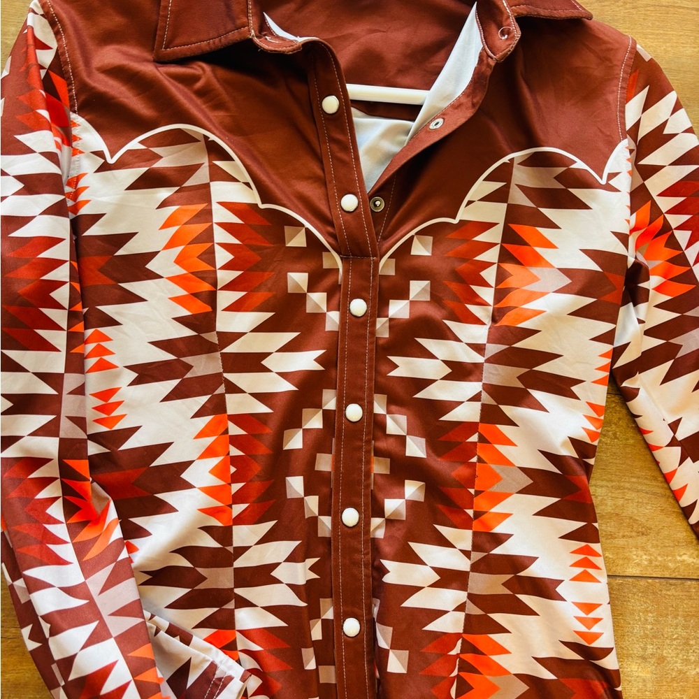 Kids Geometric Button Down Shirt - Brown and Orange